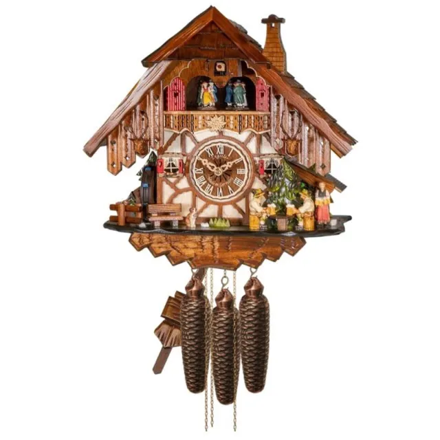 Engstler 48717/8_MT - Koekoeksklok - 8-daags kettinguurwerk - Notenhout - met muziek met dansend paar - 35 cm Bruin