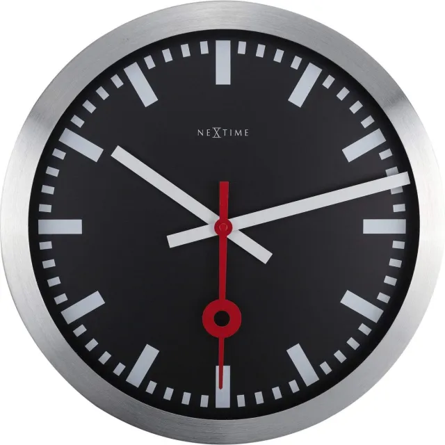 NeXtime Station – Wandklok/Tafelklok – 35 cm – Aluminium – Zwart