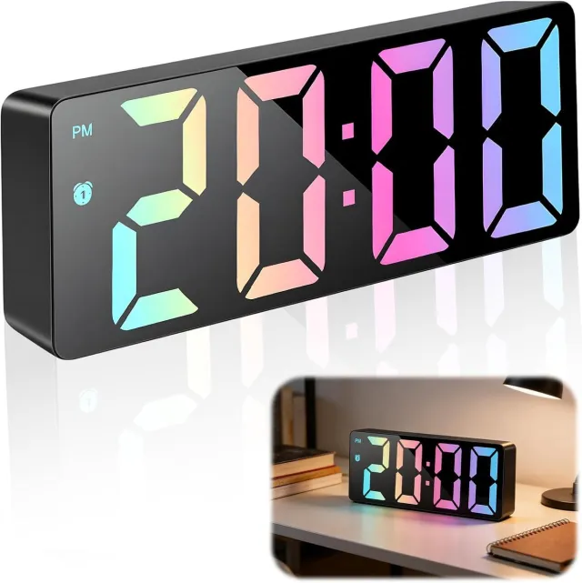 Bobypet Digitale Wekker - LED Wekker met Kleurendisplay - USB en Batterij - Alarmklok voor Slaapkamer en Kantoor - Wekker met Datum en Temperatuur - Helderheid Instelbaar - Ideaal Cadeau Multicolor