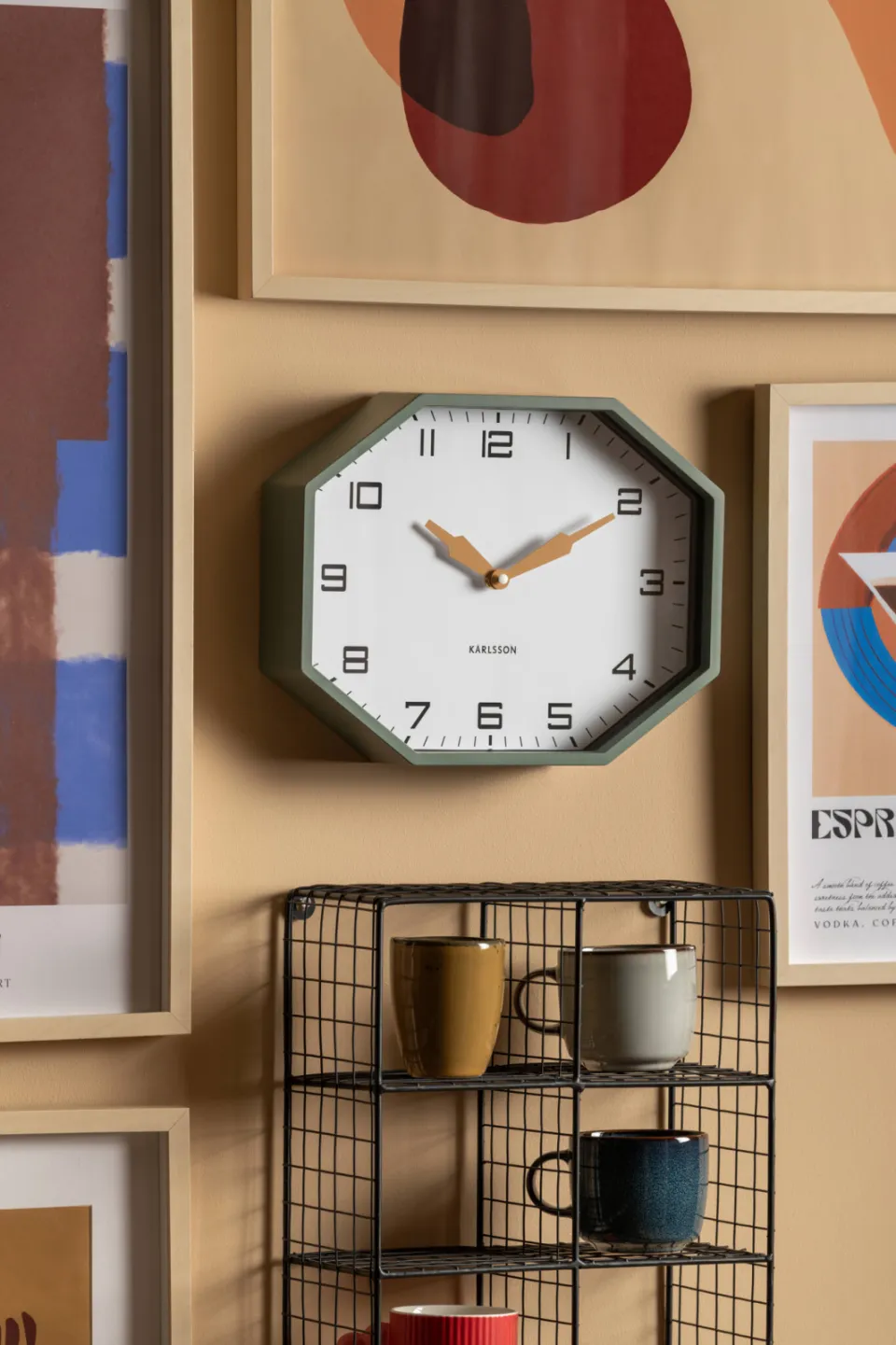 Karlsson Modern Factory Octagon wandklok bruin, foto 2