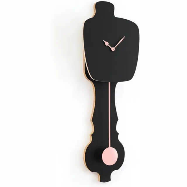 Kloq Wandklok met Pendule - Batterijen Inbegrepen - Wanddecoratie - Quartz Beweging - Niet-Tikkend Batterij Aangedreven - Satijn Zwart en Perzik Pastel - Small Zwart en Pastel Roze