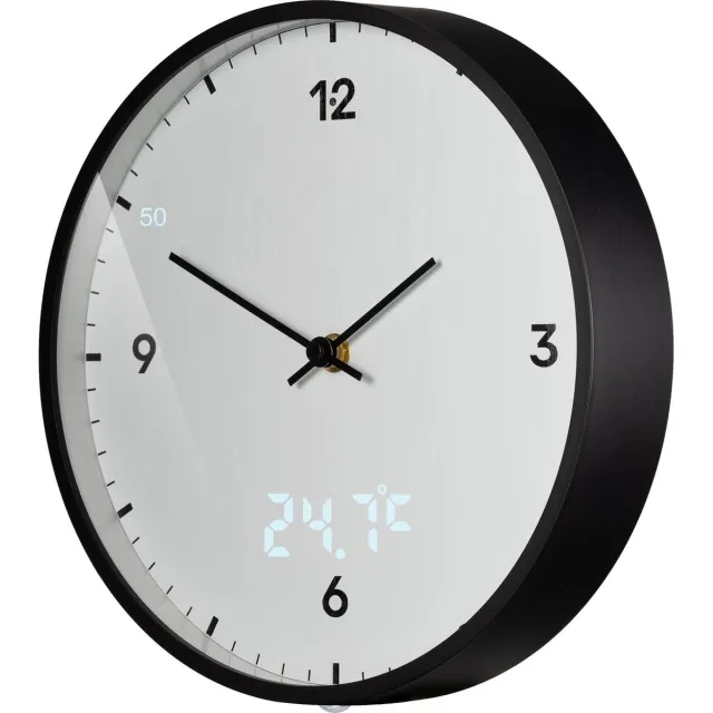 Bresser MyTime Wandklok - Wit - Met LED-secondenwijzer en Temperatuurweergave - 24Ø - Stil Uurwerk