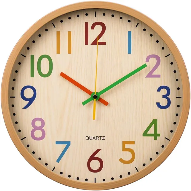 Zyronn Kinderwandklok, stil en zonder tikgeluid, gemakkelijk af te lezen, moderne wandklok, kleurrijke decoratieve ronde klok voor woonkamer, slaapkamer, kantoor, schoollokaal, 30 cm