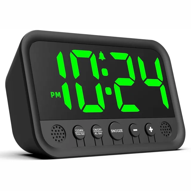 Bobypet Digitale Wekker met Groot LED Scherm - Bedside Wekker voor Zware Slapers, Ouderen & Kinderen - 5 Volume Niveaus, Snooze, 6 Helderheidsstanden, USB-C Backup - Slaapkamer Bureau Wekker - Groen