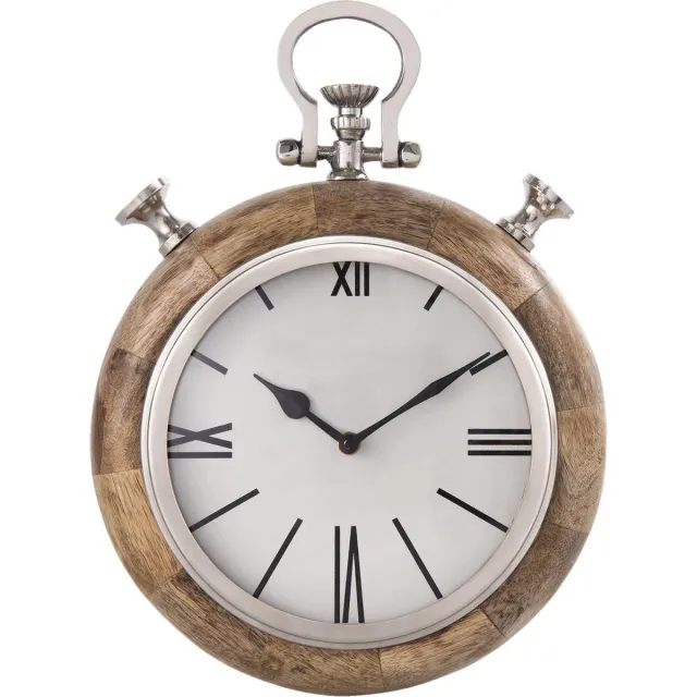 Clayre & Eef Wandklok 27*9*35 cm / 1*AA Beige Ijzer / glas / hout Rond Muurklok Hangklok Transparant