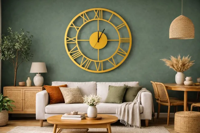 WallArtStore Wandklok Goud-Industrieele Wandklok-Metalen Wandklok-Wandklok met Romeinse Cijfers-Gepoedercoat-Klok met stil uurwerk