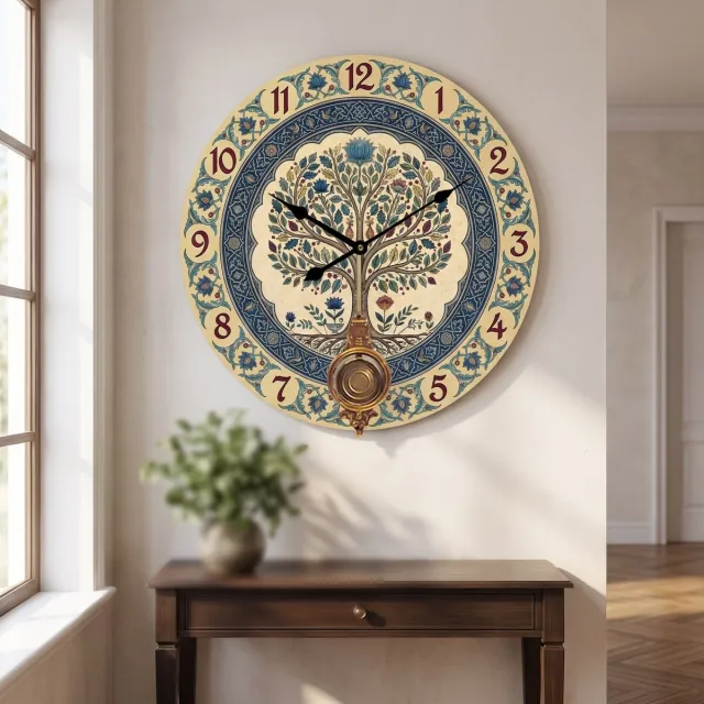 Signes Grimalt wandklok met slinger Levensboom veelkleurig Blauw