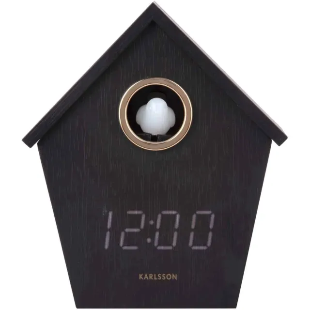 Karlsson Wekker Riqueza Cuckoo - Zwart - 6.8x13x15.3cm - Modern - Wekker voor slaapkamer - Wekkers