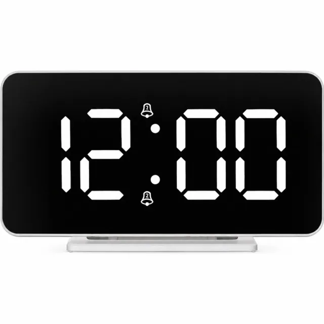SWGOTA Digitale LED-wekker met grote witte cijfers - Rechthoekige tafelklok met afgeronde hoeken en voet - Externe voeding