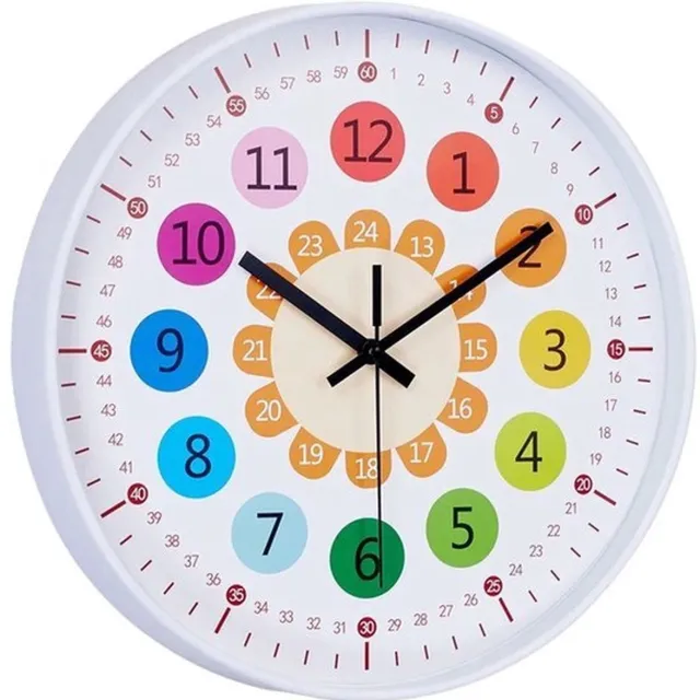 Flintry Ronde digitale klok, educatieve wandklok, stille beweging, werkt op batterijen, tikt niet, kinderkamer, kleuterklok, 30 cm, felgekleurde wandklok met dubbele schaal, werkt op batterijen-Verjaardagscadeaus voor kinderen wit