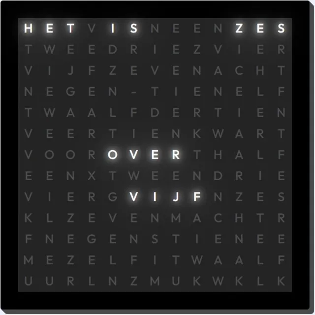 Jouwwoordklok Wi-Fi Woordklok-27 x 27 cm-Lettertype Slank-Kado-Relatiegeschenk zwart