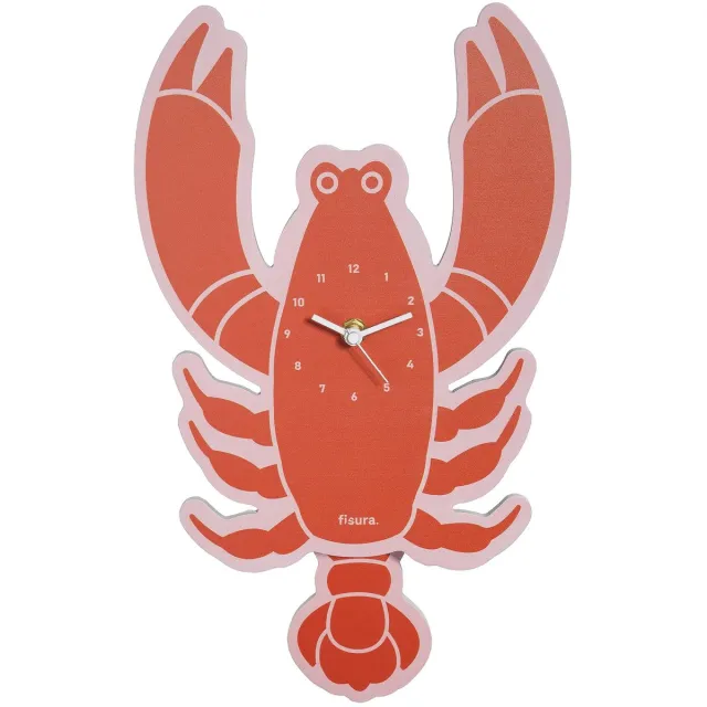 Fisura Fissure - Originele Lobster Wandklok. Stille wandklok. Afmetingen: 38 cm x 20 cm. Rode keukenklok. Klok met houten slinger en ABS. Werkt op 2 AA-batterijen. Rood