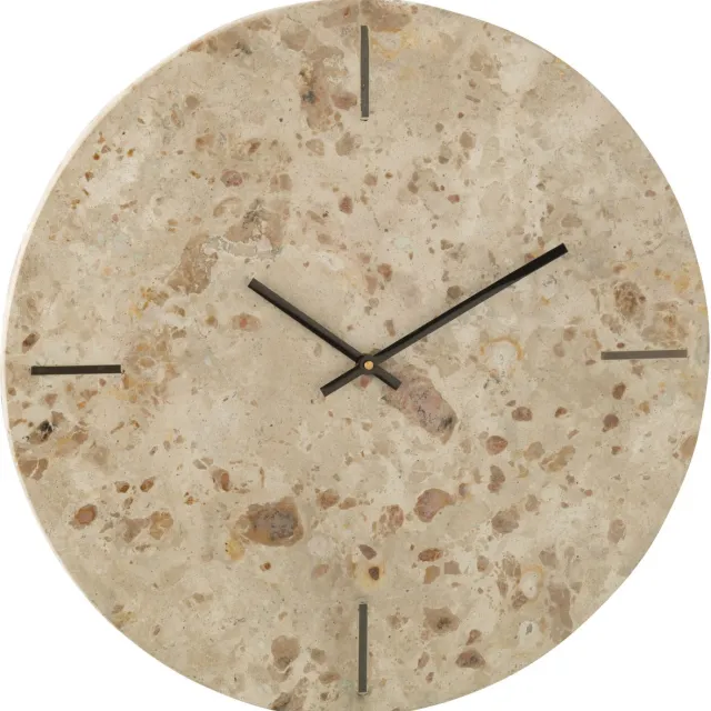J-Line klok Rond Marmer - steen - beige/zwart