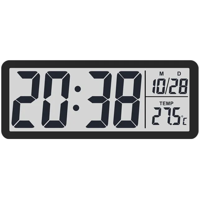 carmdering Wekker - Digitale wekker - Wekker kind - Digitale wandklok - 8 inch LCD-scherm met tijd - temperatuur- en datumweergave - Werkt op batterijen of USB - Geschikt voor woonkamer - Slaapkamer - Keuken en bureau (zwart)