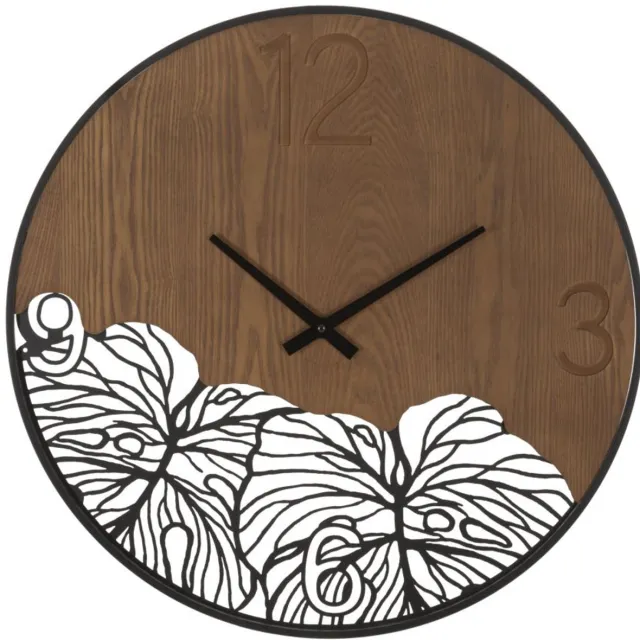Mauro Ferretti Wandklok Wood/leaf Ø 60×2 cm Zwart