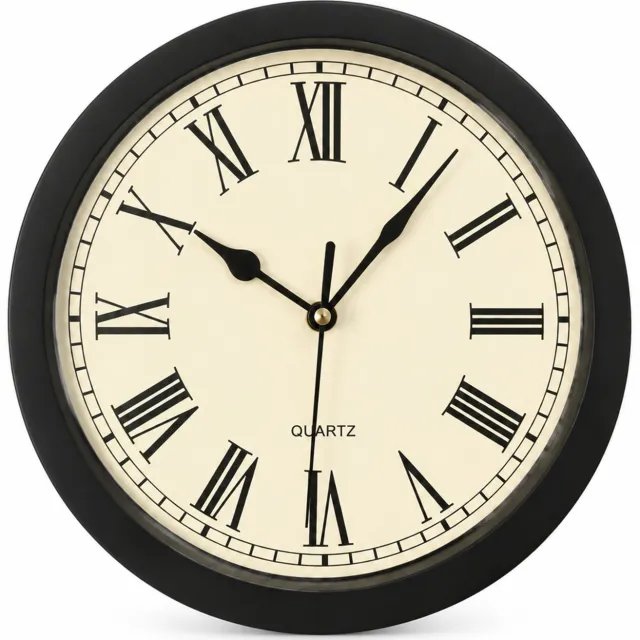SWGOTA Retro wandklok 20 cm met Romeinse cijfers - Stil kwartsuurwerk - Zwarte ronde rand en crèmekleurige wijzerplaat