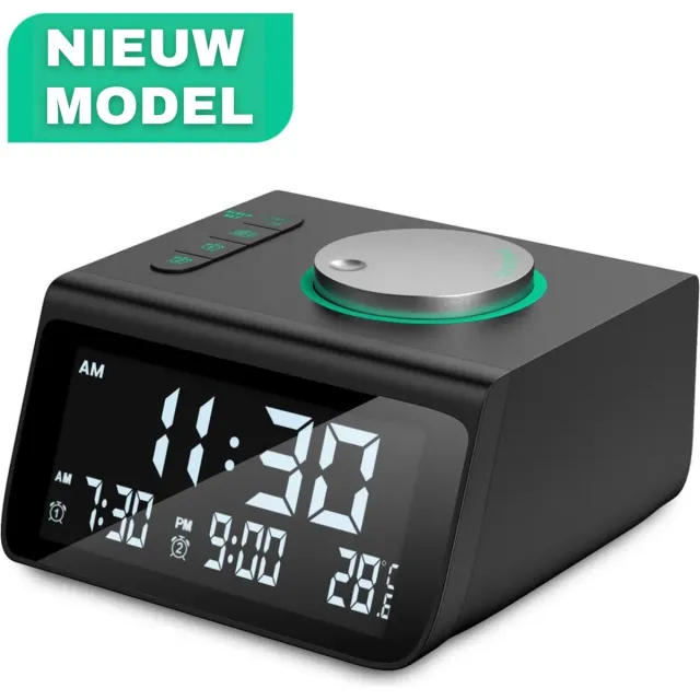 Edmondo Wekkerradio - Digitale Wekker - met Dimbaar Display, Temperatuur en Dual USB - Klokradio - Dubbel Alarm - Voor kinderen & Volwassenen - Zwart
