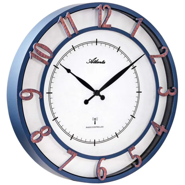 Atlanta 4547 Tijdsein gestuurde wandklok XL blauw Leer