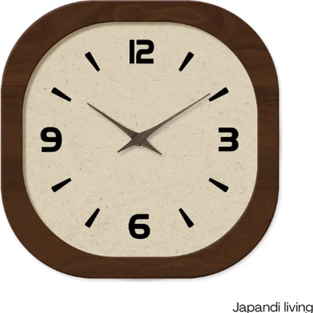 Calmáe Japandi Living - Klok - Klokken - Minimalistisch - Hout - Wandklok - Wabi Sabi stijl - 40cm - Creme - Bruin - Ronde hoeken Walnoothout