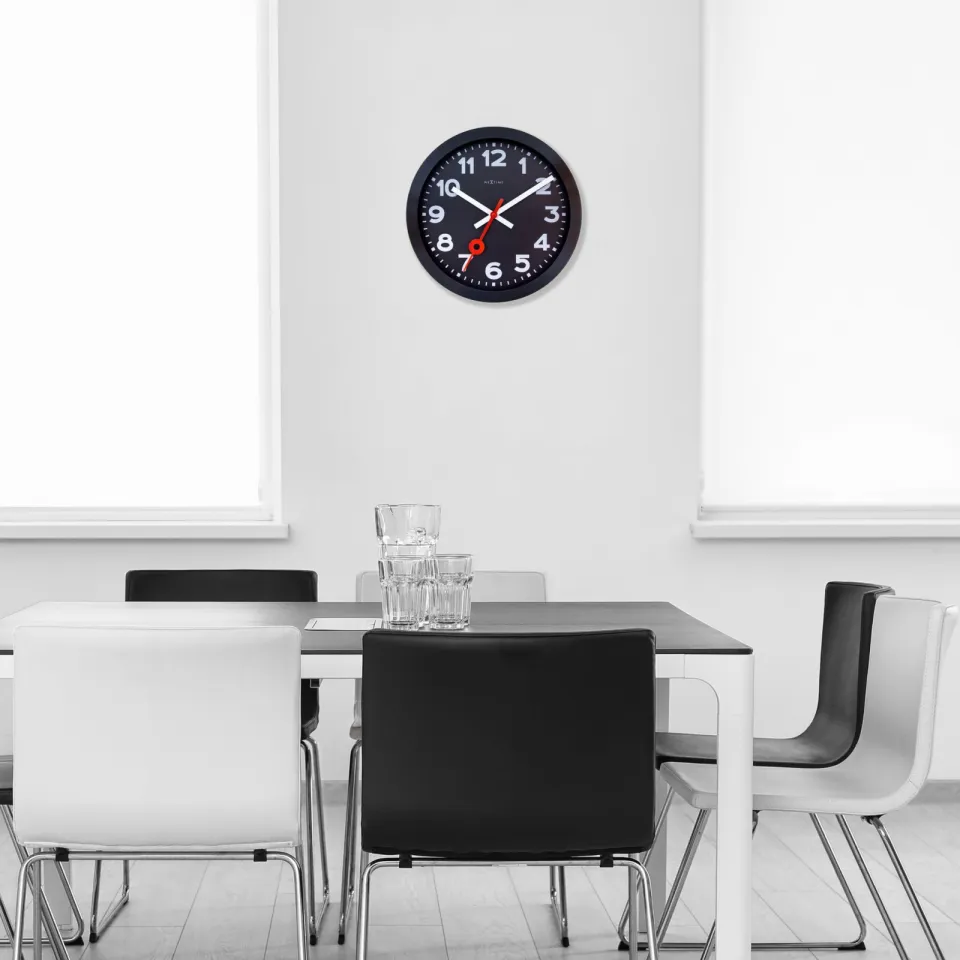 Wandklok 35 cm-Geruisloos-Zwart-Geanodiseerd aluminium-NeXtime 'Station All Black', foto 5