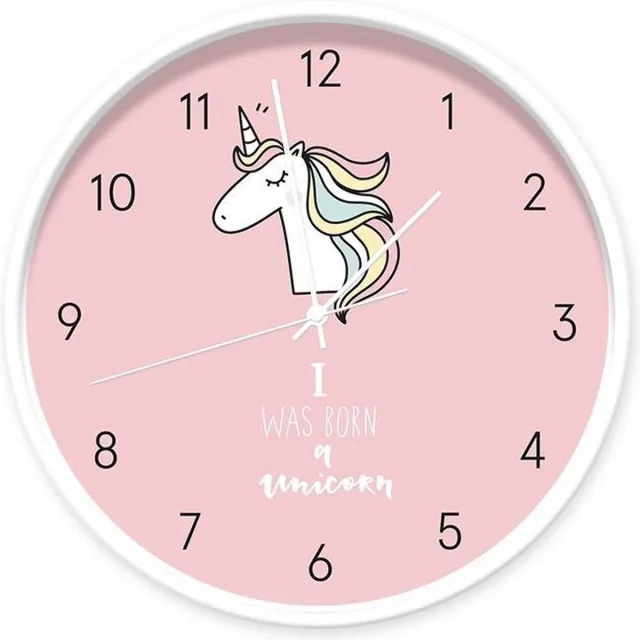 Dutch Sprinkles kinder klok Unicorn roze - 30 cm wandklok + cijfers, wit frame, geluidloos