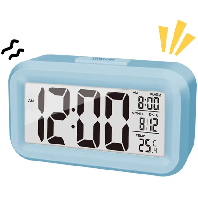 longziming Digitale Wekker met Groot LCD Display – Kalender, Temperatuur, 12/24-uurs Weergave, Nachtlicht & Sluimerfunctie – Compact, Geluidsloos en Draagbaar – Batterijgevoed – Blauw