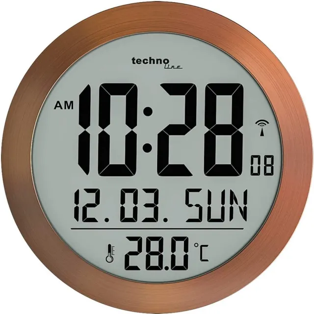 Technoline WS 8038 - Digitale radiogestuurde wandklok / tafelklok - Thermometer - Datum - Wekker functie Brons