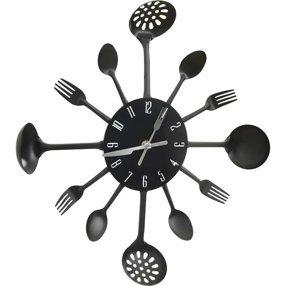 vidaXL Wandklok lepel-en-vork 40 cm aluminium zwart