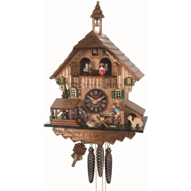 Engstler 4488_QMT - Koekoeksklok - Kwarts - Notenhout - met muziek met dansend paar - 35 cm