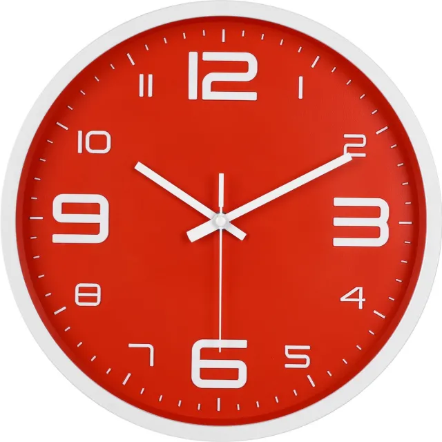 IvoQ Moderne 3D Wandklok - 30 cm - Rood - Muurklok