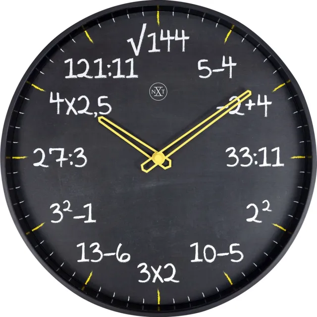 NeXtime nXt Maths – Reken Wandklok – 30 cm – Kunststof – Wit – Stil – Rekenformule design zwart