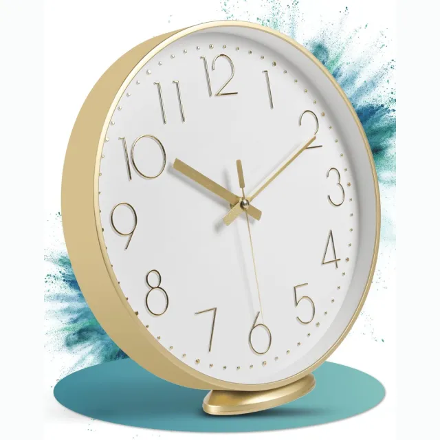 LATENO Gouden wandklok - Om neer te zetten of op te hangen - 20 cm - Stil - Klassiek en modern - Geen tikkend geluid - Voor woonkamer, kantoor en nog veel meer