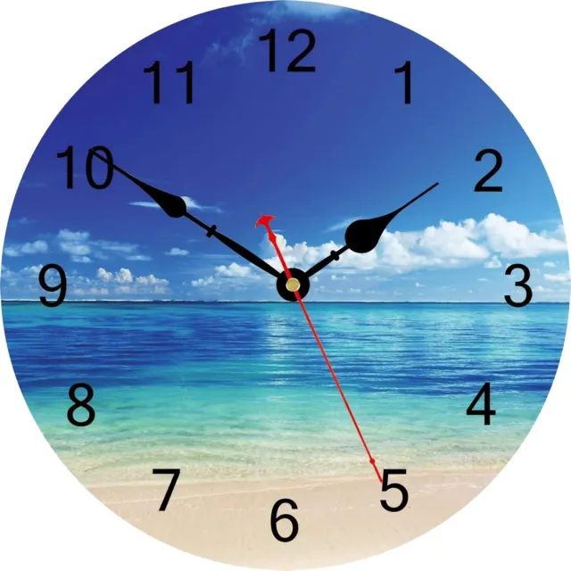 longziming Ronde Wandklok - Wandklok Industrieel - Klassieke Quartz Wandklok - Kalme Blauwe Zee En Hemel - Stil Sweep-Uurwerk/Zonder Weerspiegelingen - 1 Stuk - Voor Woonkamer