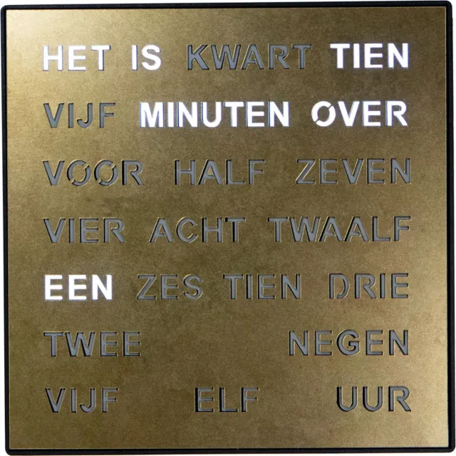 Intertime Woordklok | Wandklok | Tafelklok | 28x28 | Goud | Nederlands