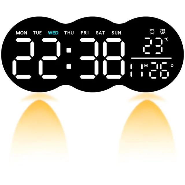 Daity 1-delig - LED digitale wandklok - groot display - automatisch dimmend - 12/24-uurs formaat - moderne stille klok met afstandsbediening voor woonkamer - 11 inch Zwart-1