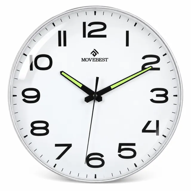 SWGOTA Wandklok 12 inch met lichtgevende wijzers, witte ronde rand, stil kwartsuurwerk, enkelzijdig, 1 stuk