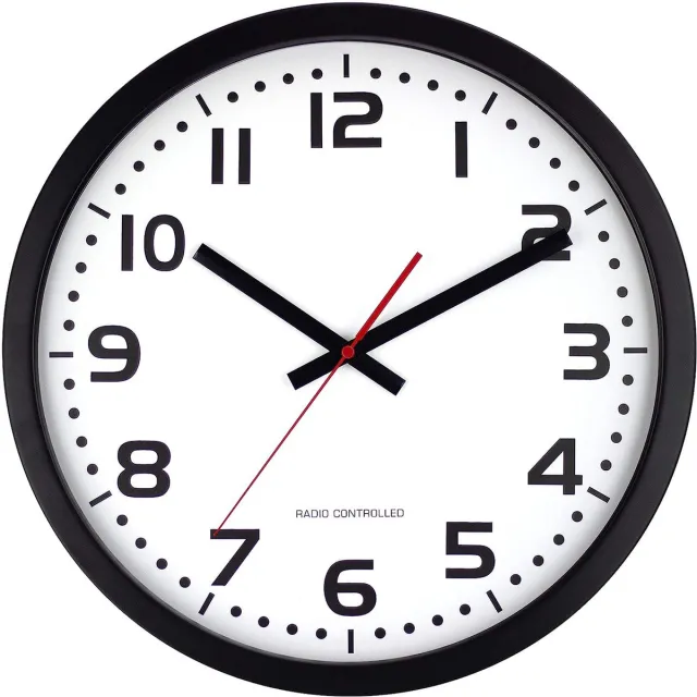 EUROTIME Tijdsein gestuurde wandklok, Ø 40cm, roestvrij staal Leer