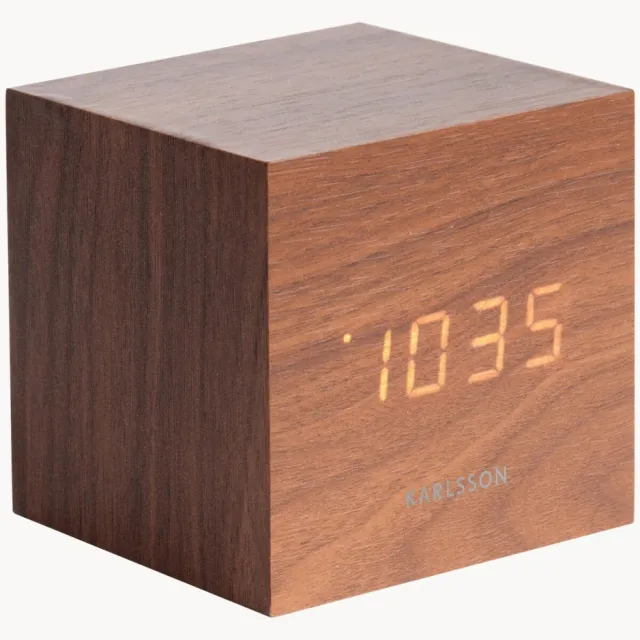 Karlsson LED wekker Cube met USB-aansluiting Bruin