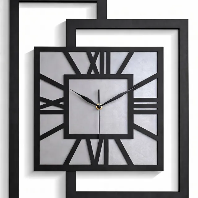 Ornament Handgemaakte Grote Houten Wandklok – Modern Minimalistisch Design, Rechthoekig Verticaal, Romeinse cijfers, Geruisloos, Zonder Tikkend Geluid – Voor Woonkamer, Slaapkamer, Keuken –Unieke Wanddecoratie, Industrieel Design & Stil Uurwerk,zwart en grijs zwart - grijs