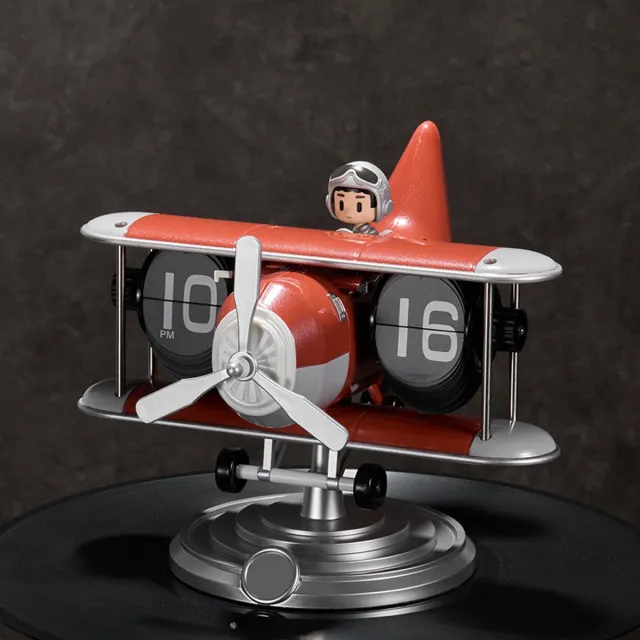 PegasusH Retro Vliegtuig Flip Klok Rood