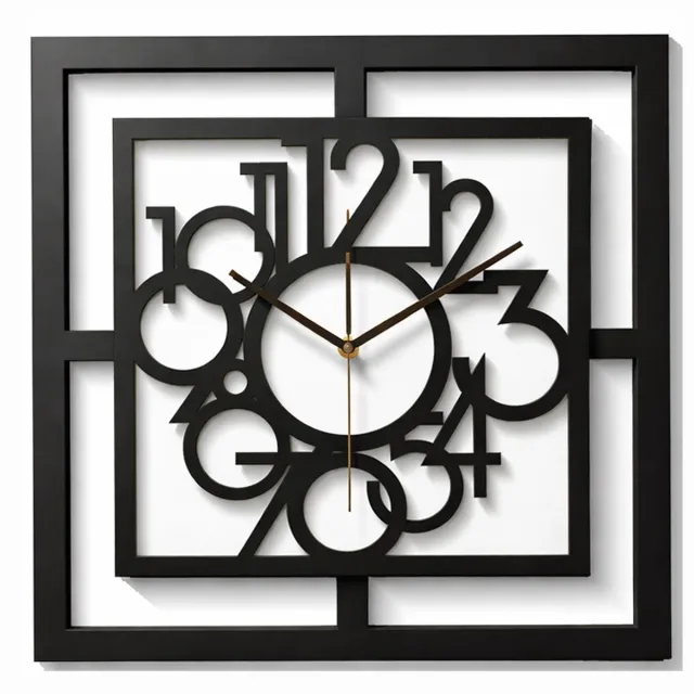 Ornament Handgemaakte Grote Houten Wandklok – Modern Minimalistisch Design, Vierkante Vorm, Leesbare Cijfers, Geruisloos, Zonder Tikkend Geluid – Voor Woonkamer, Slaapkamer, Keuken – Unieke Wanddecoratie, Industrieel Design & Stil Uurwerk,zwart -wit zwart - wit