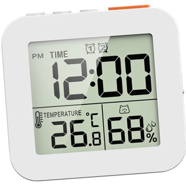 QTTVBTNA Digitale Badkamerklok met Hygrometer & Thermometer – LCD Display – Countdown Timer – 2 Wekkers met Snooze – Spatwaterdicht – Wit – Voor Badkamer, Keuken & Slaapkamer