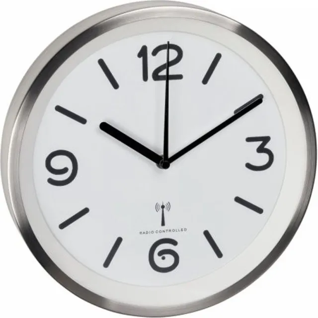 TFA Dostmann 60.3535.02 - Wandklok - Analoog - Rond - Radiogestuurde tijdsaanduiding - Rustig loopwerk - Achtergrondverlichting - Aluminium - Glas - Zilverkleurig - Wit