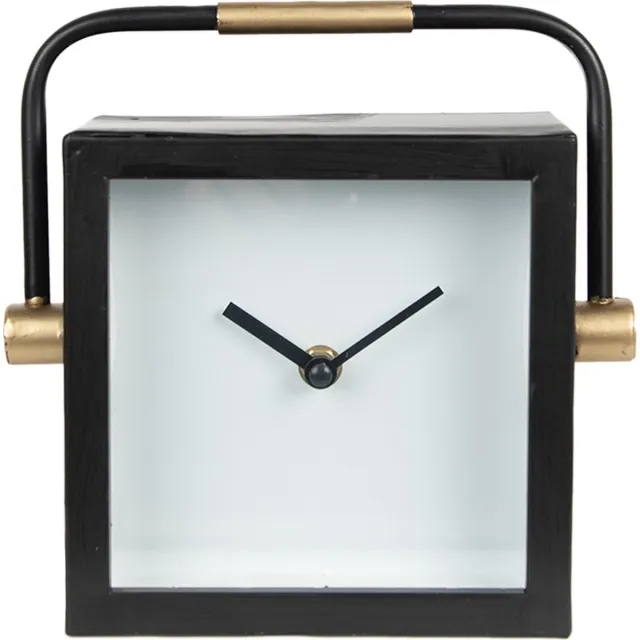 Clayre & Eef Tafelklok 19 cm Zwart Wit IJzer