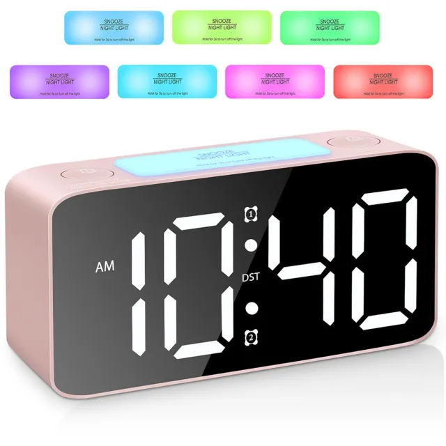 Nosheir Wekker - Digitale Klok met 7-kleurig RGB Nachtlampje - Verstelbaar Volume, Oplaadbaar via USB, Compact en Draagbaar - Geschikt voor Nachtkastje in de Slaapkamer, Kinderen en Tieners - Roze