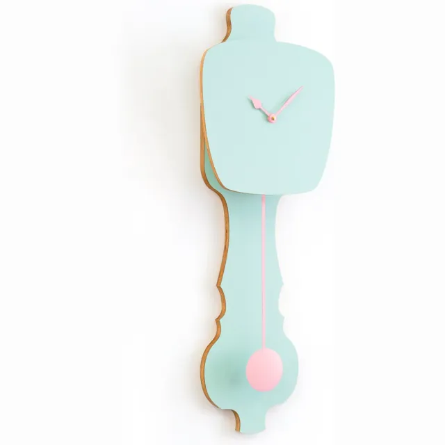Kloq Wandklok met Pendule - Batterijen Inbegrepen - Wanddecoratie - Quartz Beweging - Niet-Tikkend Batterij Aangedreven - Pistache Groen & Perzik Pastel - Groot Roze en Groen