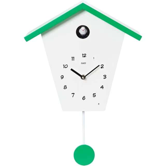 Kavo Koekoek Klok - Koekoeksklok Modern - Minimalistische Koekoeksklok - Wit/Groen - 38cm x 23cm x 12cm