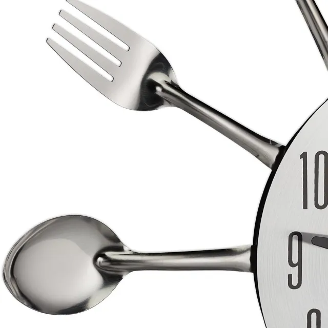 Relaxdays wandklok bestek - keukenklok - Ø 31 cm - metaal - op batterijen - tikt niet - woonkamer zilver