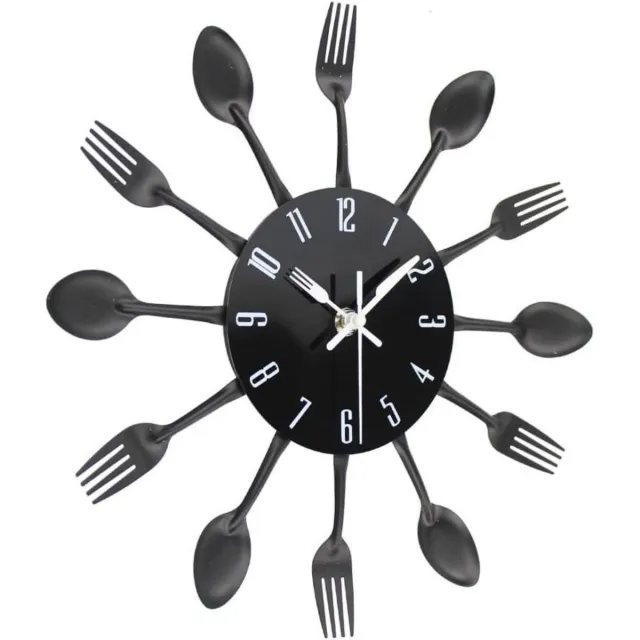 longziming Unieke Keukenklok - Bestek Wandklok - Analoog Horloge - Creatief Wijzerontwerp - Binnen En Buiten Gebruik - Roestvrij Staal - Modern Design - Lichtgewicht Veiligheid - 1 Stuk zwart