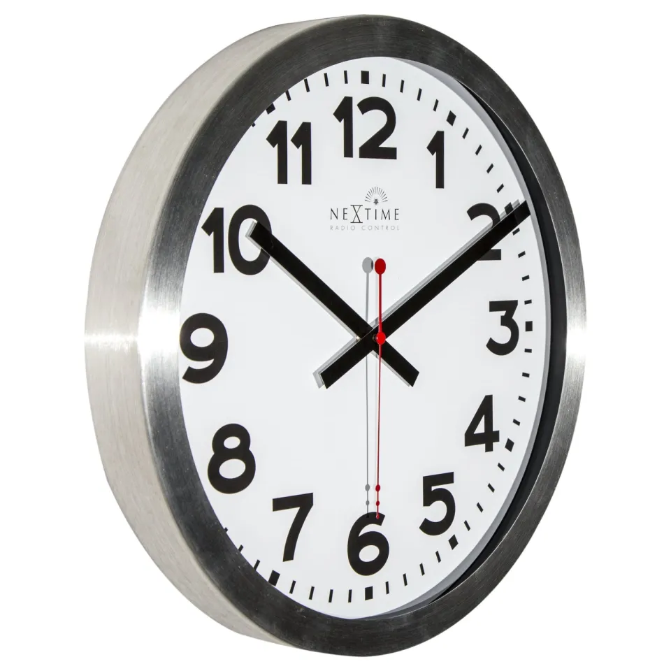 Nextime Wandklok - 35 cm - Aluminium - 'Station radiogestuurde (DCF) cijfers' Grijs